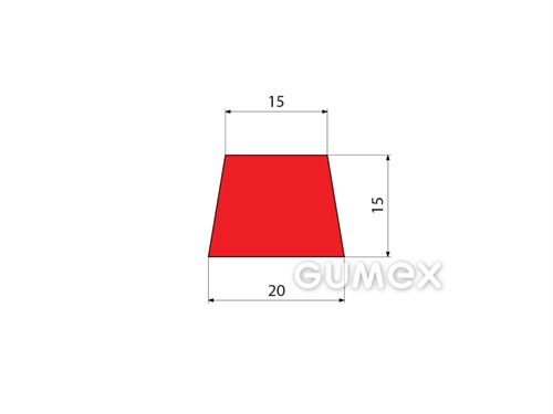 Gumový profil tvaru "lichobežník", 15x20/15mm, 75°ShA, NR-SBR, -40°C/+80°C, červený